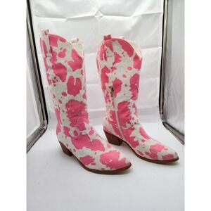pink and white cow print cowgirl boots Ladies Size 10- Half Zip